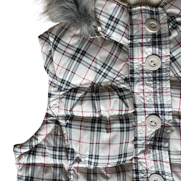 Vintage Aeropostle Plaid Faux Fur Hooded Vest Removable Hood Puffer 90s Y2K-L - Picture 8 of 16